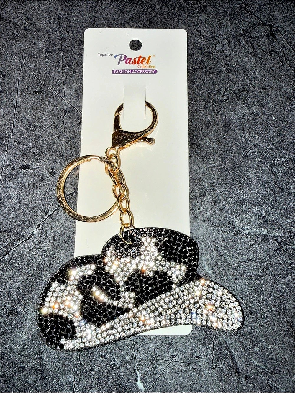 Pastel Rhinestone Bow Keychain in Black & Silver NWT